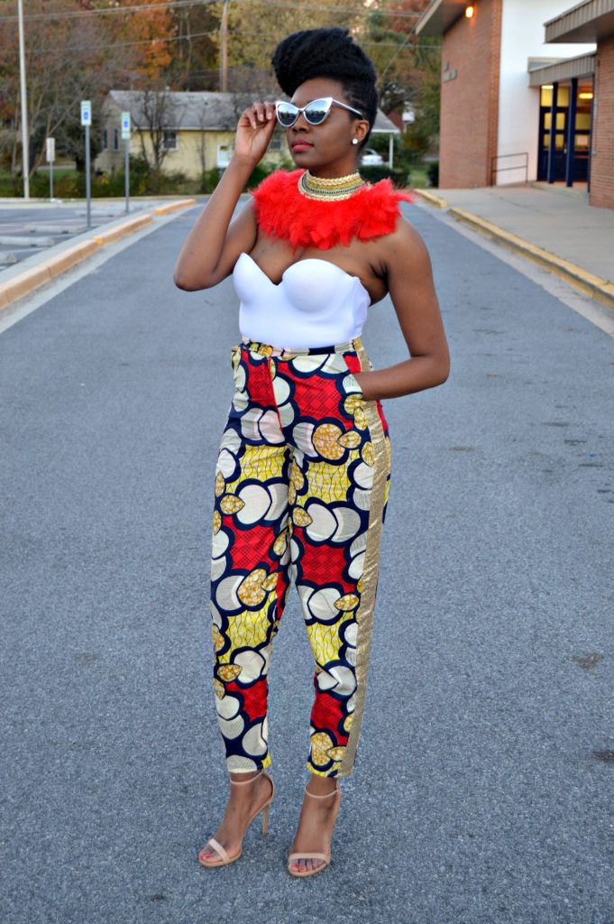all-things-ankara-fashion-week-2014-day-3-feathers-ankara-white-bustier-daniele-ayele-feather-necklace-and-montrosee-high-waisted-ankara-print-pants-2
