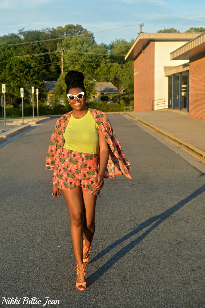 Nikki Billie Jean ASOS Pineapple Print Blazer & Shorts with Steve Madden Maiden Lace Up Sandal Heels 2