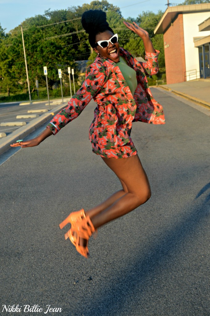 Nikki Billie Jean ASOS Pineapple Print Blazer & Shorts with Steve Madden Maiden Lace Up Sandal Heels 8